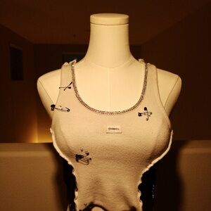 Upcycled Ivory Tank with Safety Pin Details